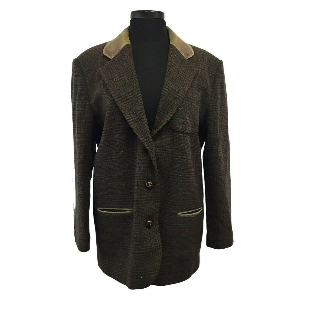 VTG County Seat Jeanswear Jacket Womens Large Brown 100% Wool Leather Trim